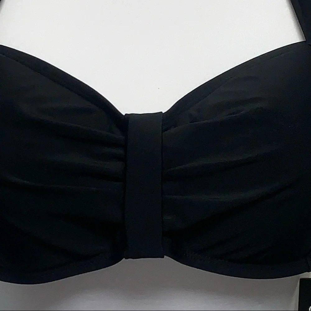 OCEAN BLUES Size S Black Ruched Halter Swim Top